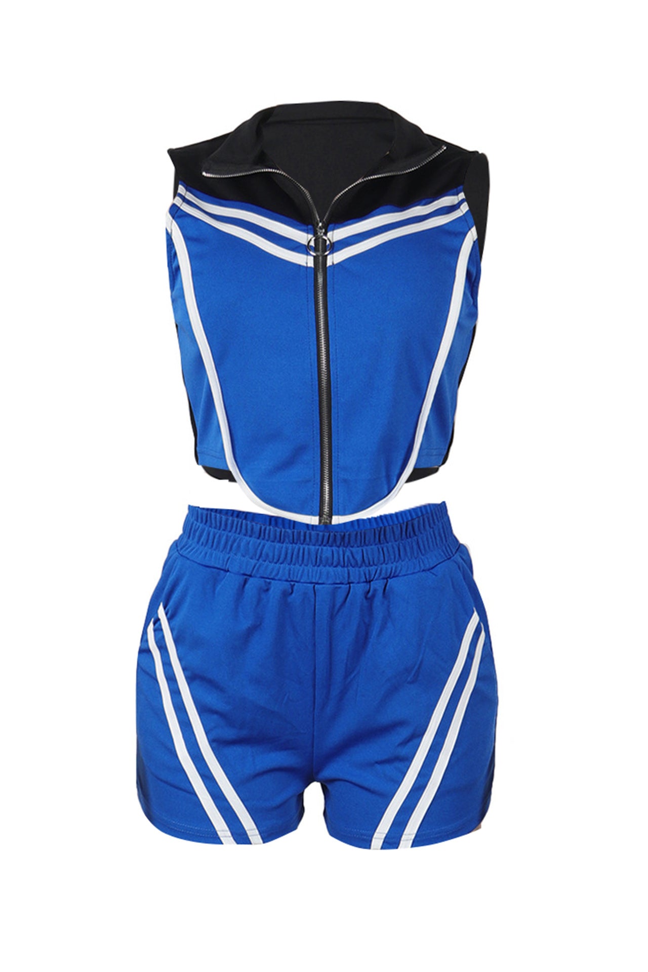 Sports Striped Contrast Sleeveless Stretch Top & Shorts Set*