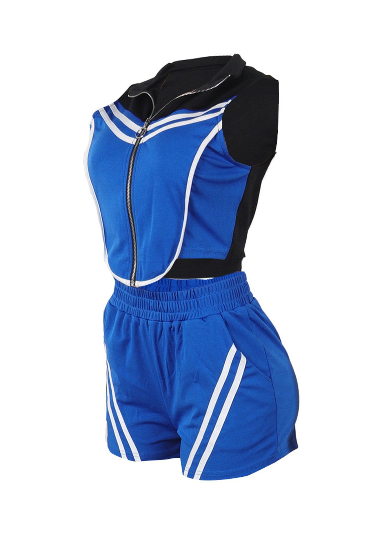 Sports Striped Contrast Sleeveless Stretch Top & Shorts Set*