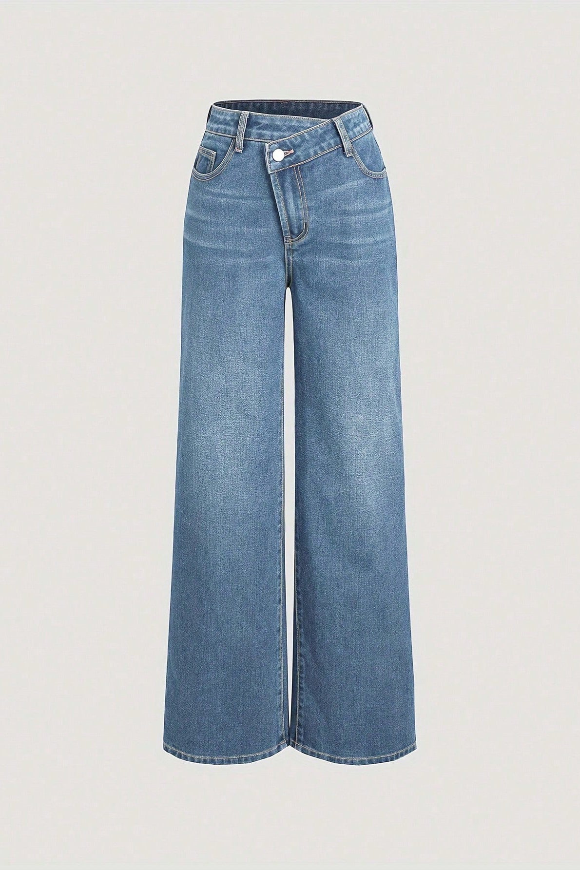 Fashionable Oblique Button Asymmetric Waist Jeans*