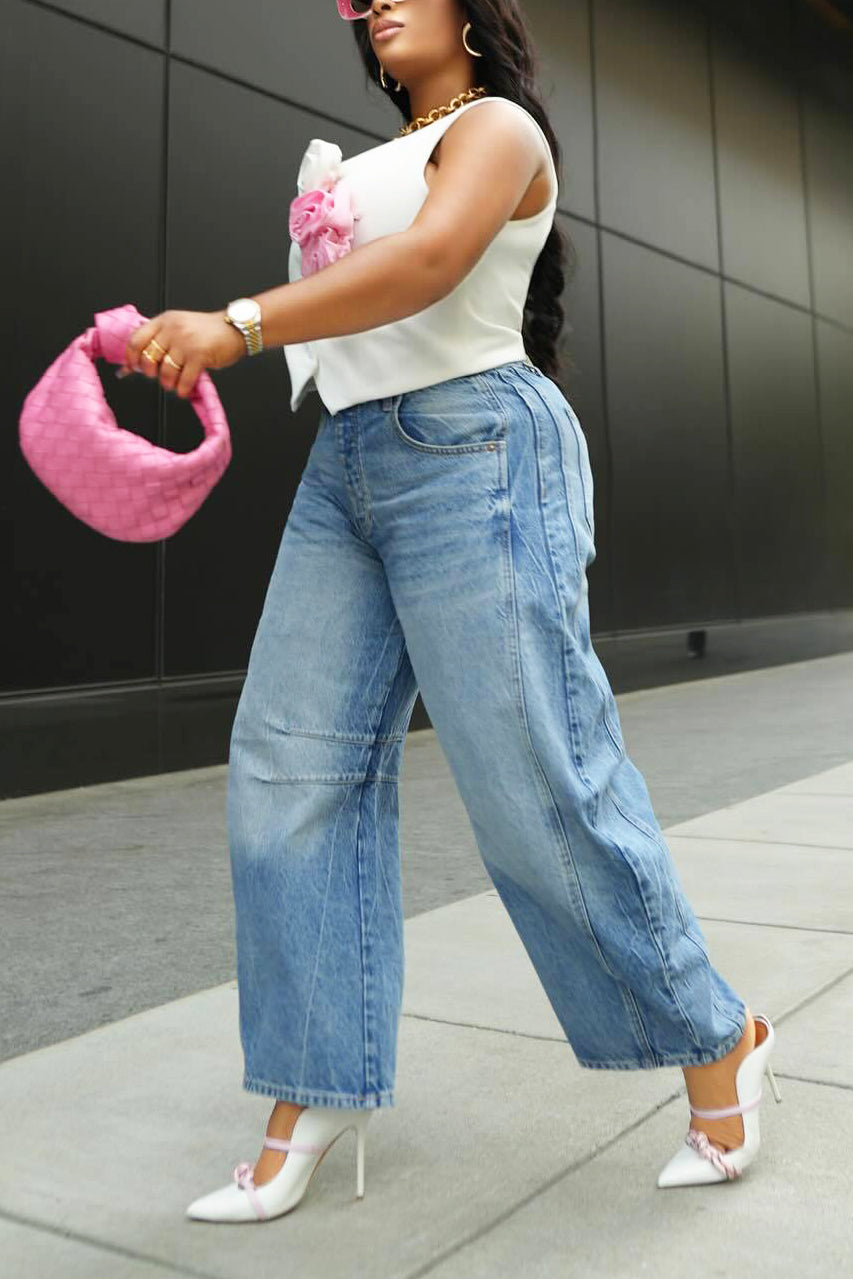 Fashion Loose Scimitar Wide Leg Jeans*