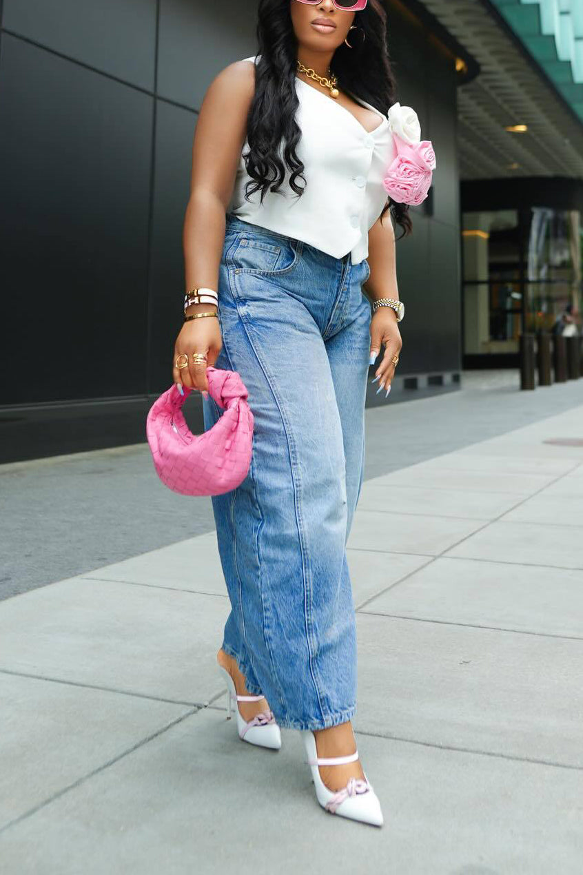 Fashion Loose Scimitar Wide Leg Jeans*