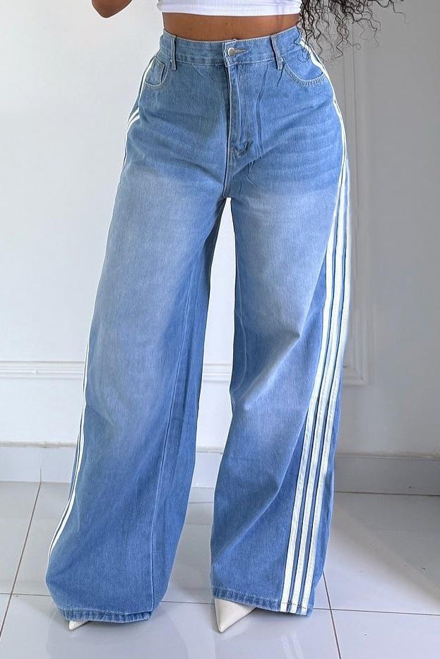 Fashion Casual Side Stripe Washed Jeans*