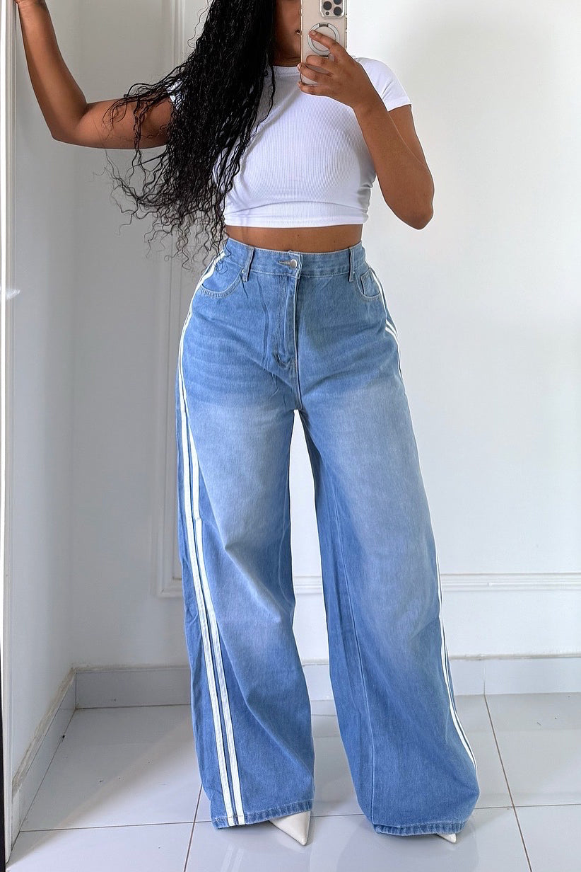 Fashion Casual Side Stripe Washed Jeans*