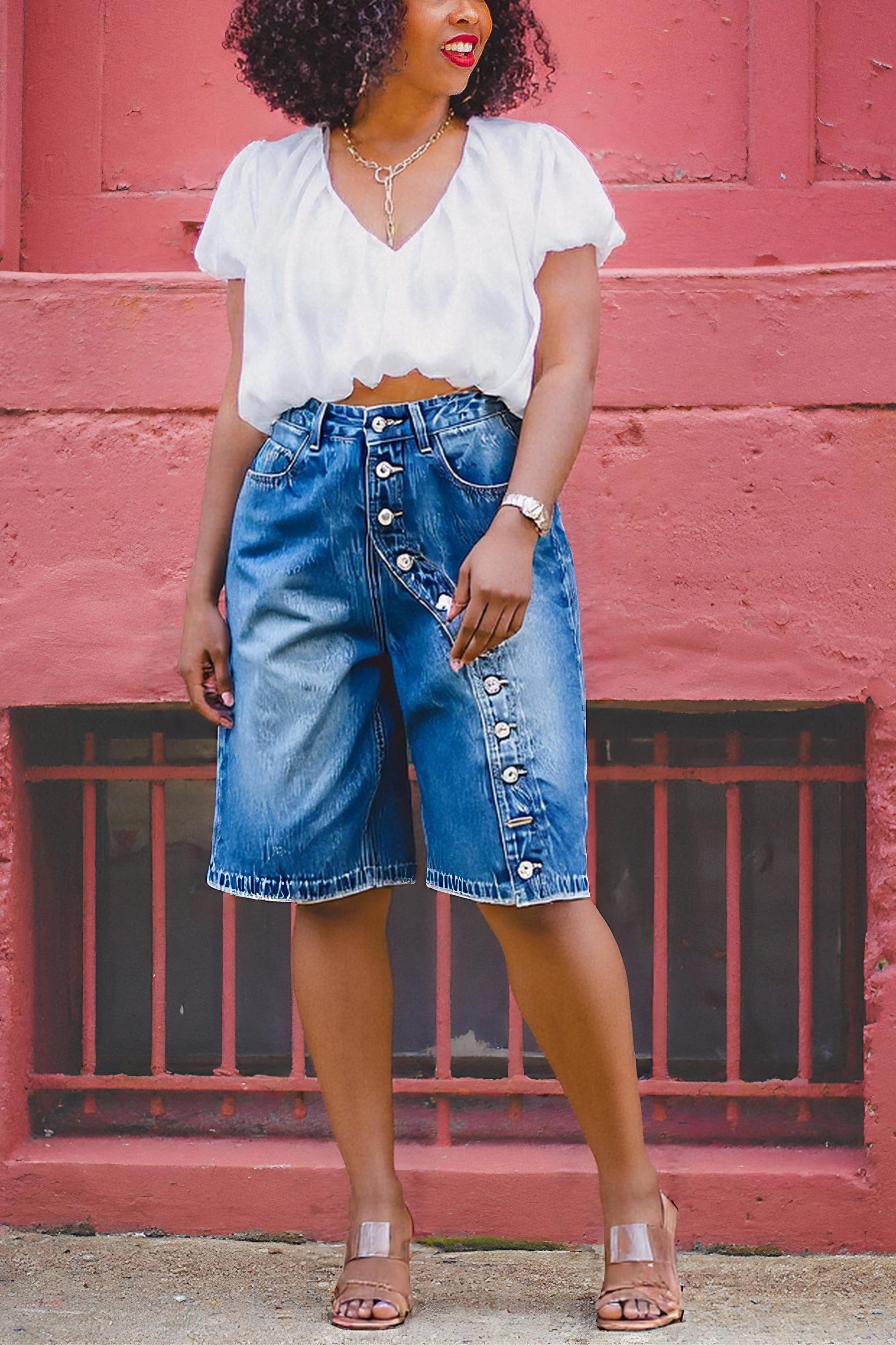 Fashionable Multi Button High Waisted Jeans*