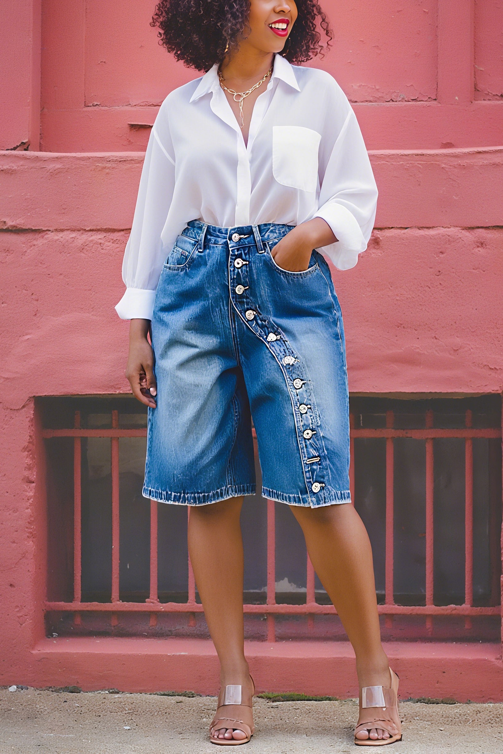 Fashionable Multi Button High Waisted Jeans*