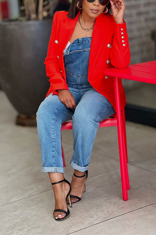 Casual Chest Pocket Bleached Denim Overalls*