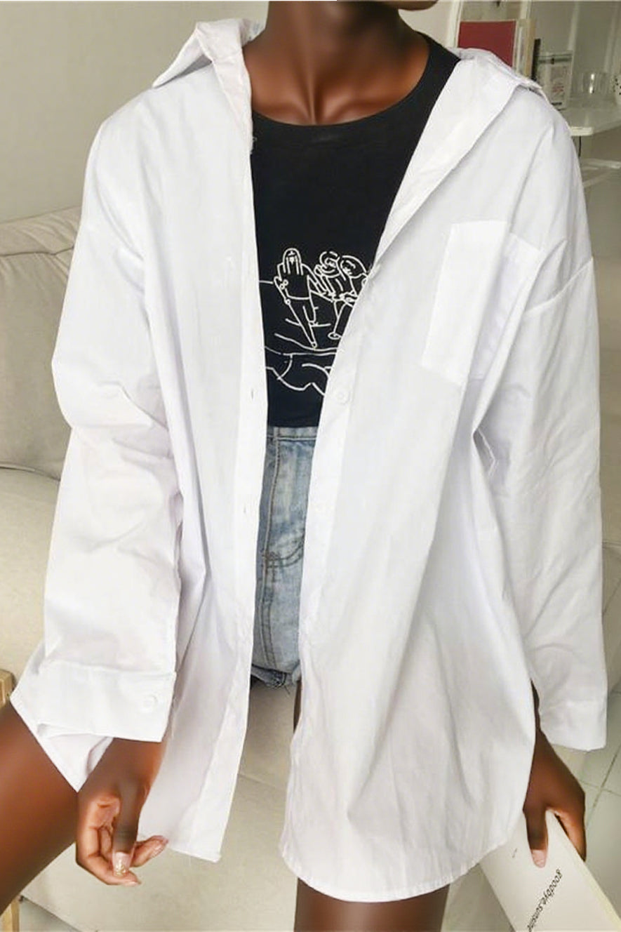 Casual Thin Pure White Long Sleeved Shirt*