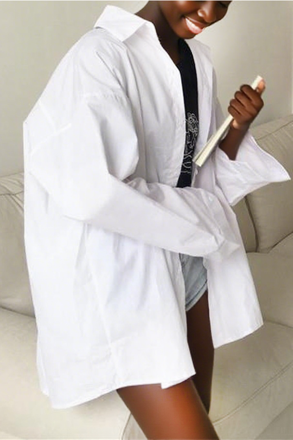 Casual Thin Pure White Long Sleeved Shirt*