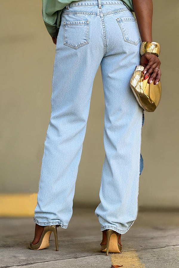 Fashionable Twisted Contrast Color Stitching Straight Jeans*