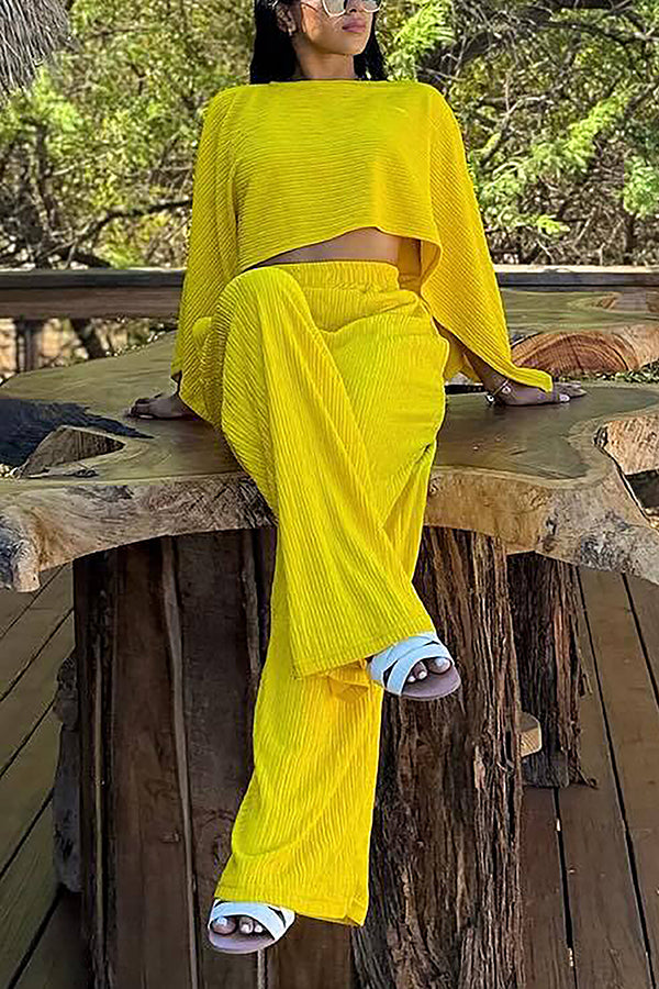 Chic Oblique Neck Irregular Top & Pleated Pants Set*