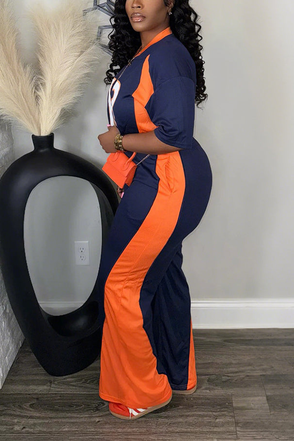 Sports Digital Print Top & Colorblock Pants Set*