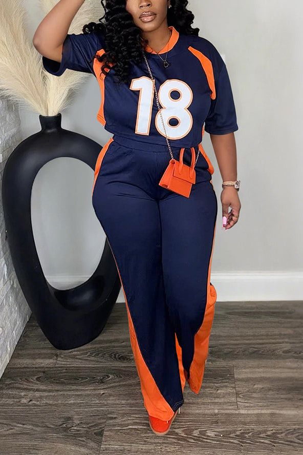 Sports Digital Print Top & Colorblock Pants Set*