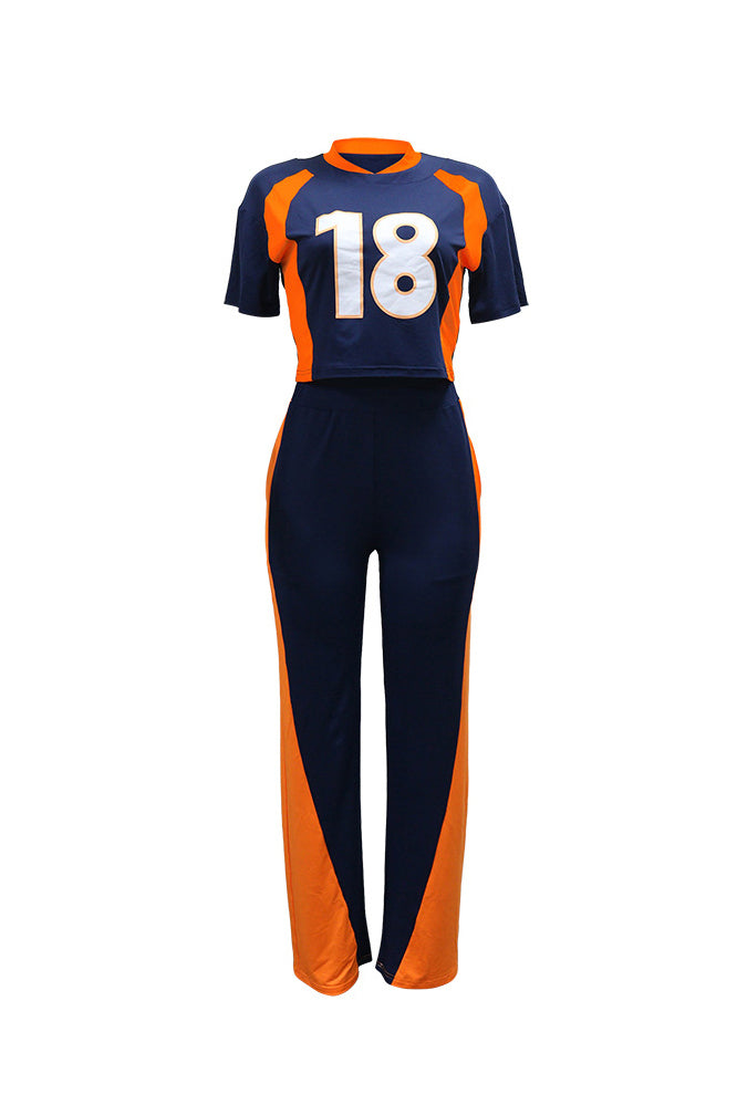 Sports Digital Print Top & Colorblock Pants Set*