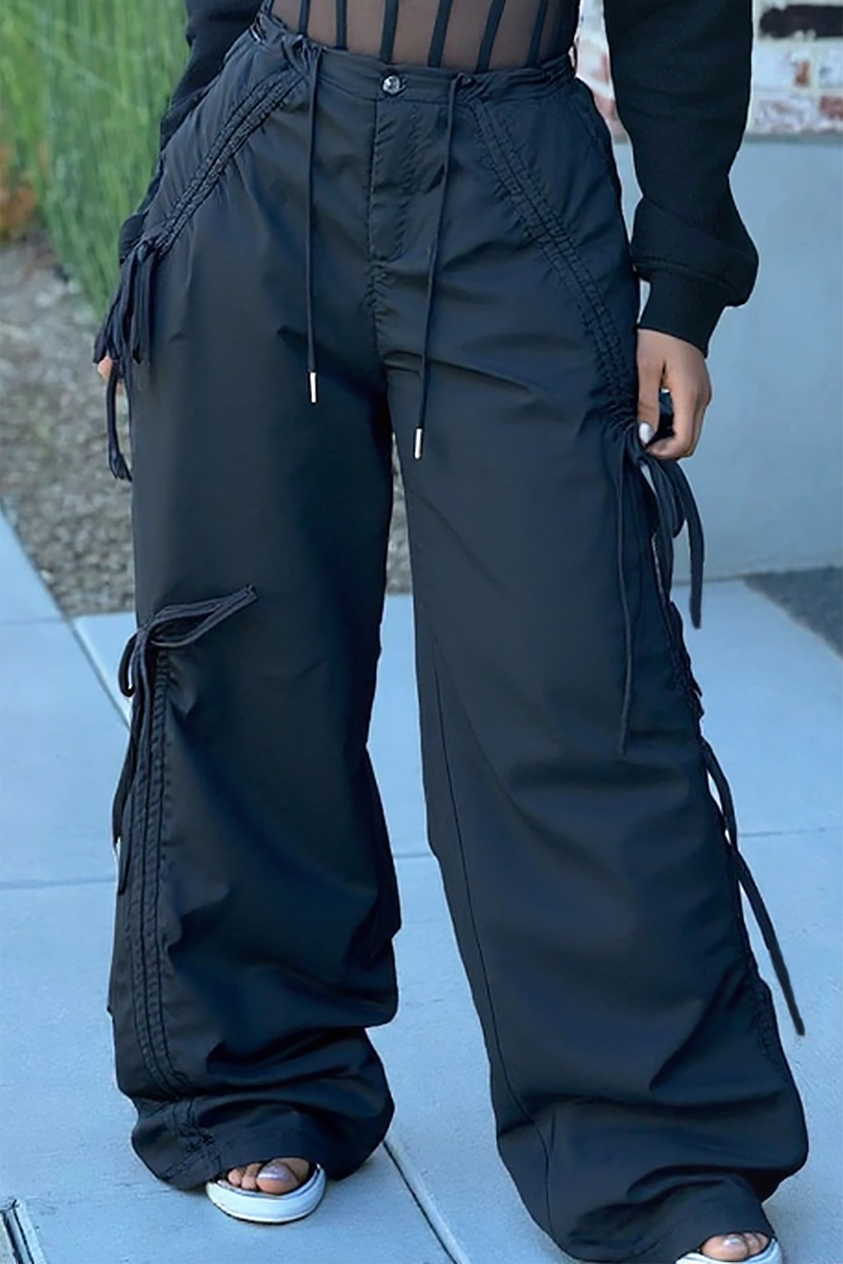 Casual Bow Tie Loose Drawstring Workwear Pants*