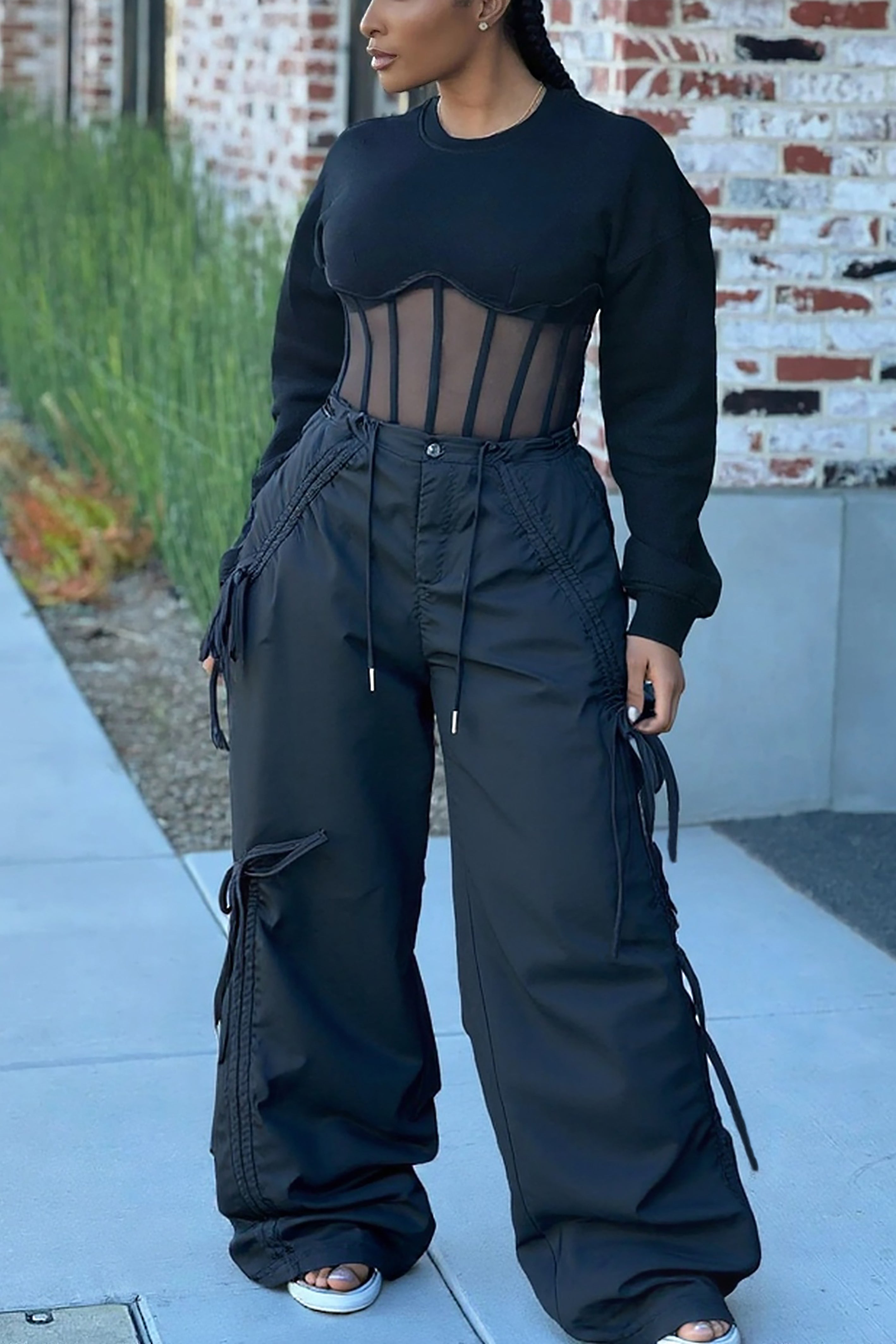 Casual Bow Tie Loose Drawstring Workwear Pants*