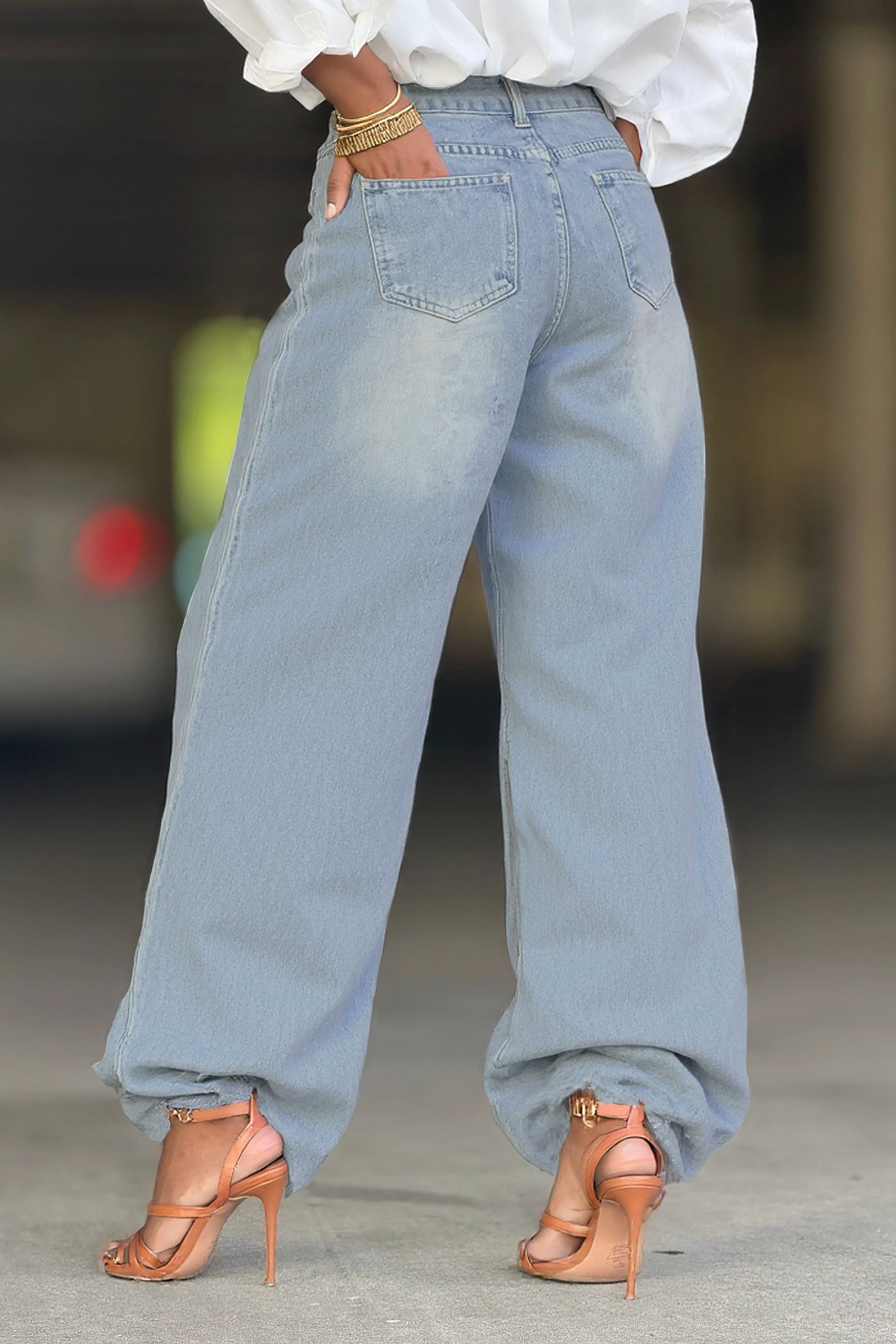 Fashionable 3d Rose Ripped Washed Jeans*