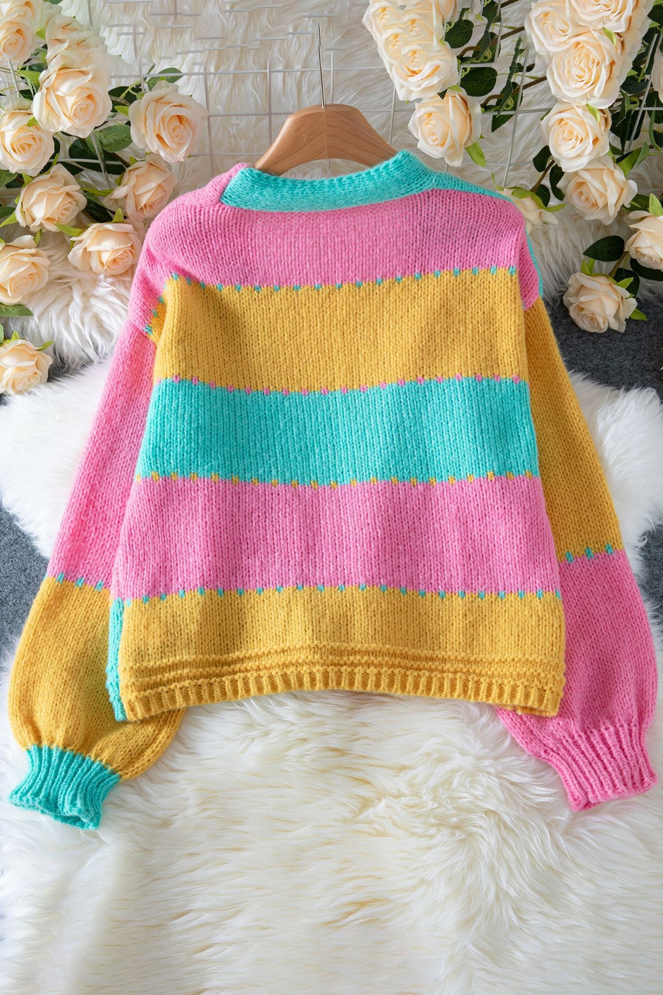 Casual Contrast Color Patchwork Cardigan*