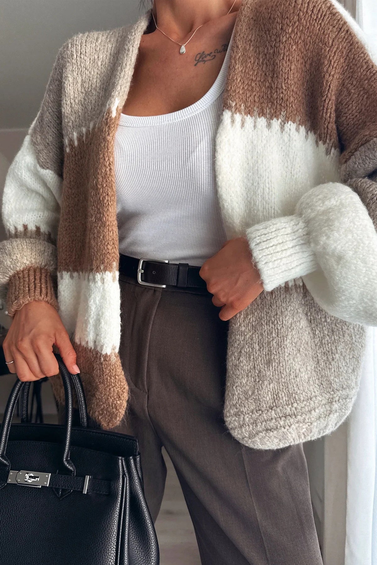 Casual Chunky Knit Rainbow Contrast Cardigan*