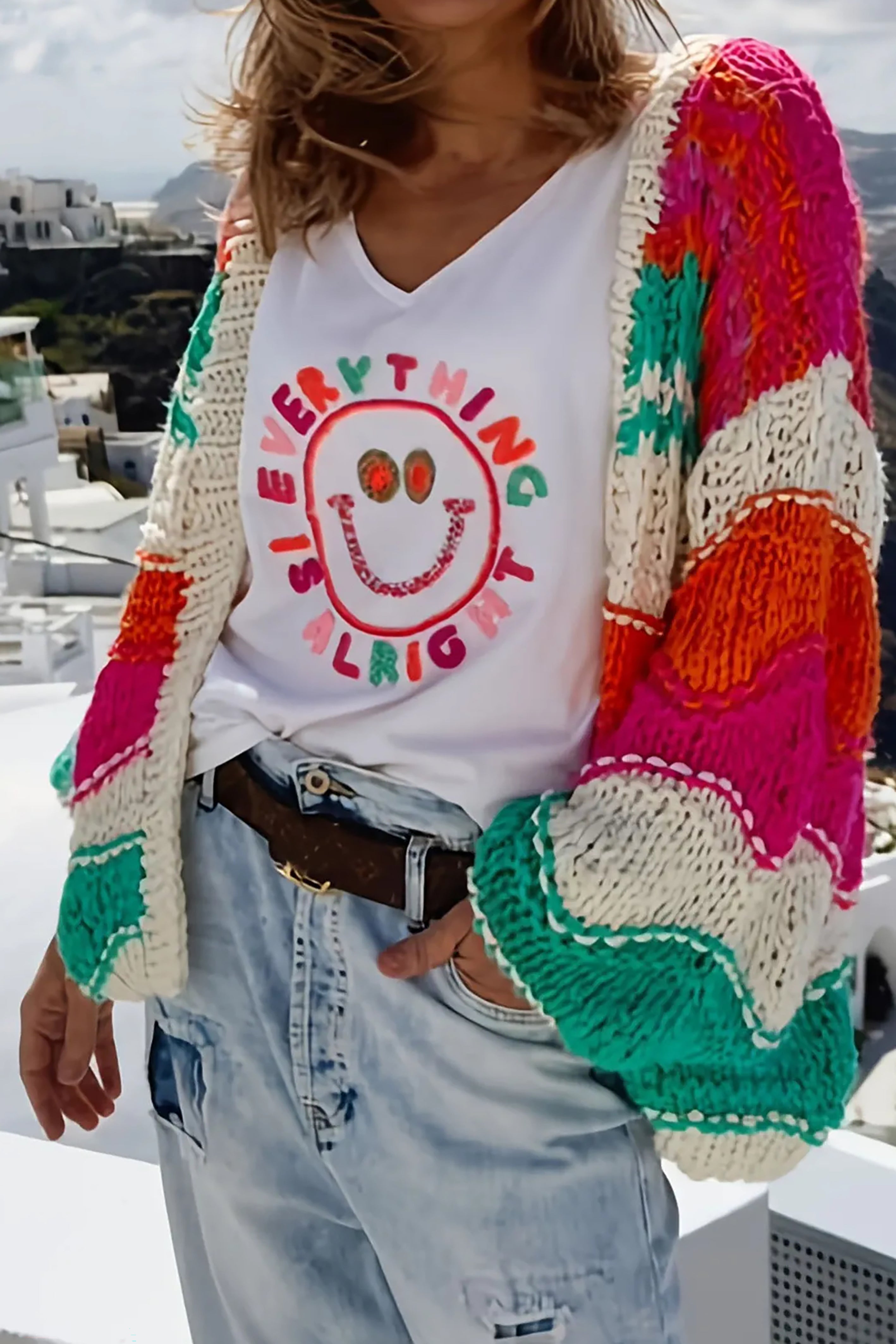 Casual Colorblock Striped Chunky Knit Loose Cardigan*