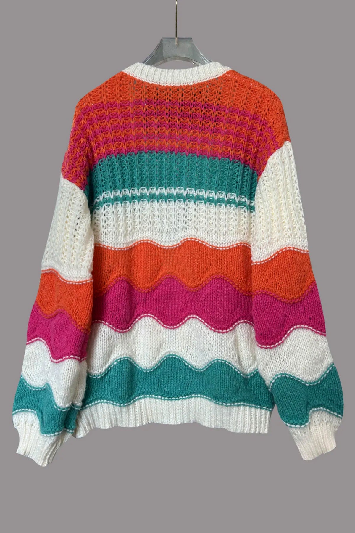 Casual Colorblock Striped Chunky Knit Loose Cardigan*