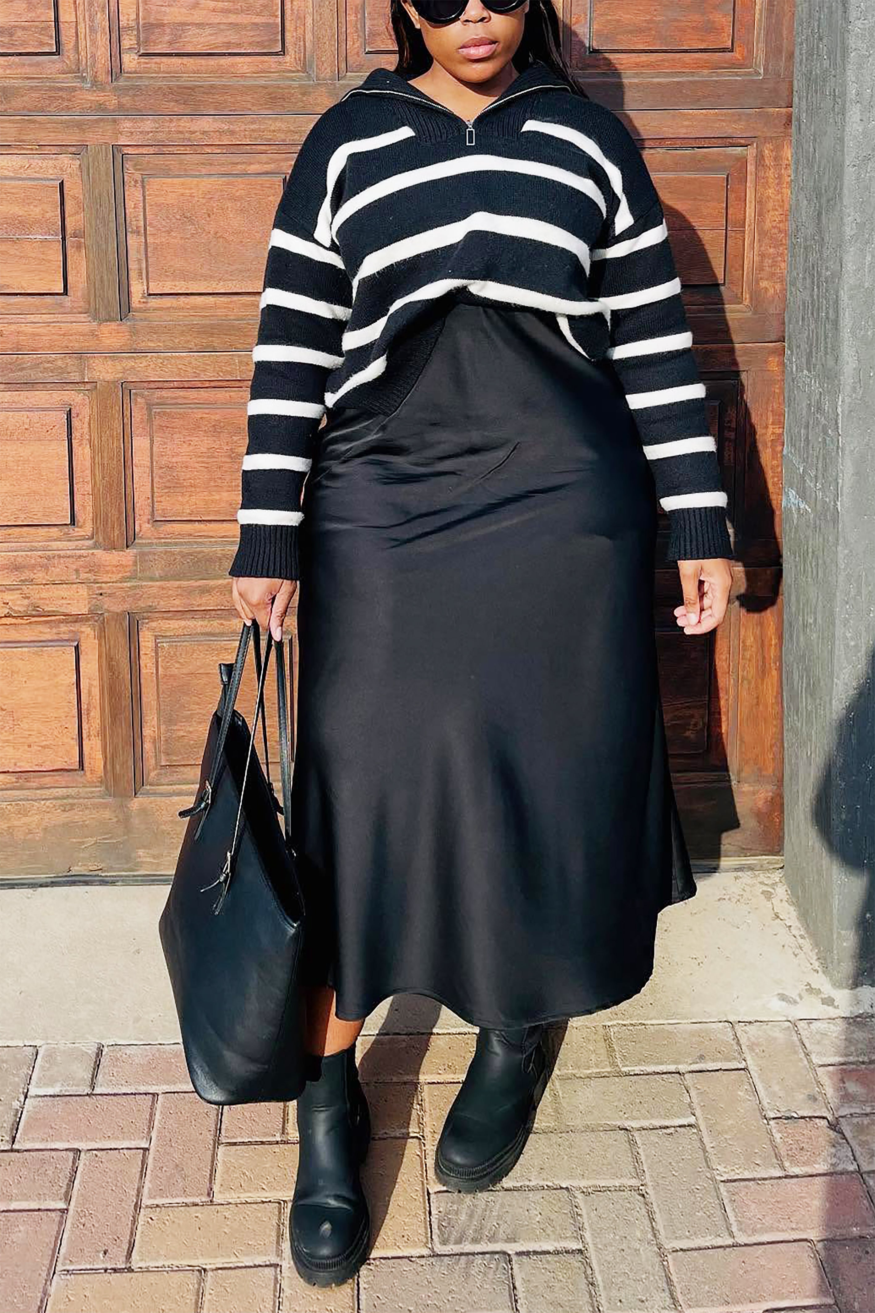 Casual Loose Striped Contrast Zipper Sweater*