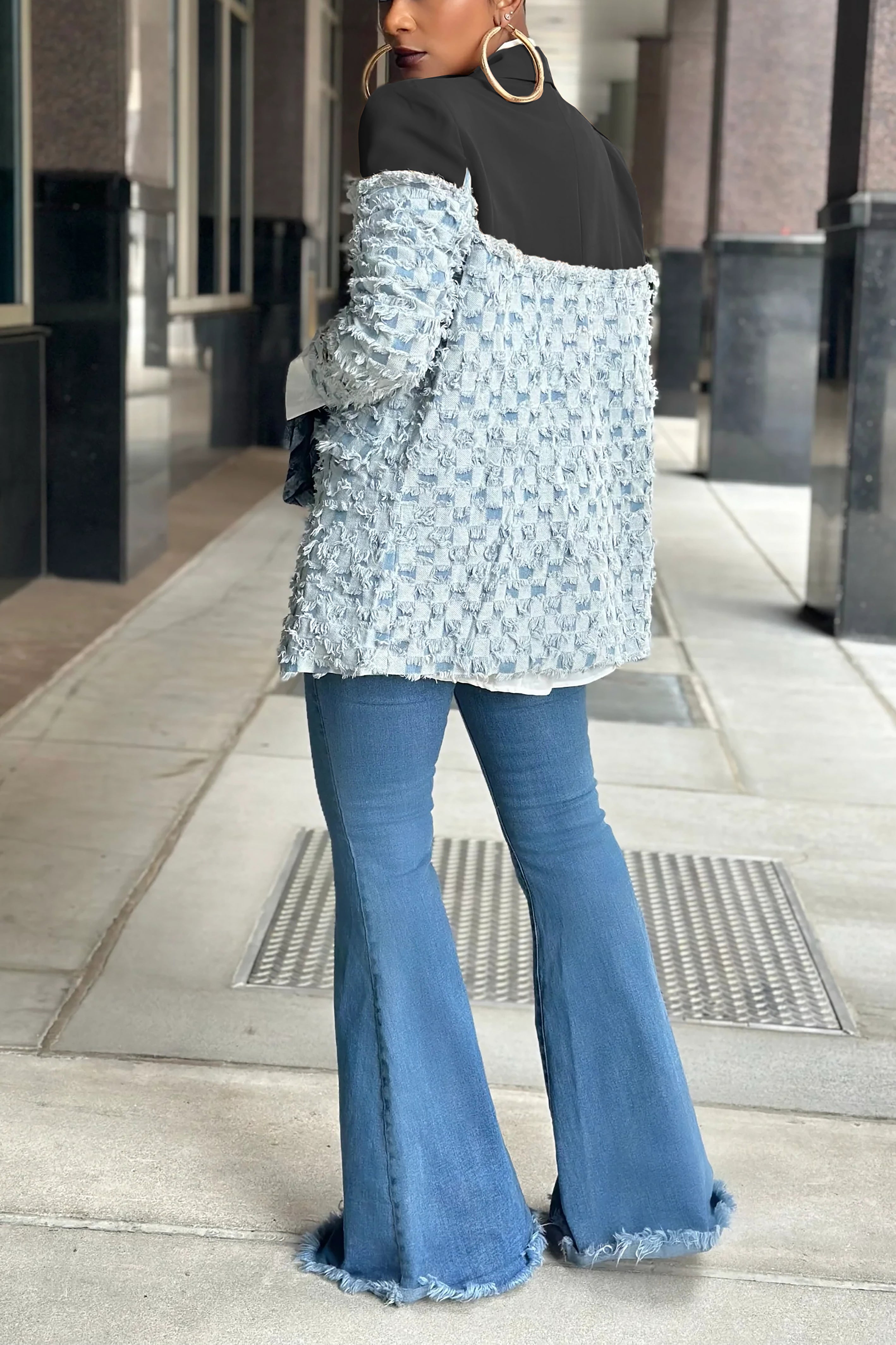 Fashionable Checkerboard Jacquard Contrast Color Stitching Blazer*