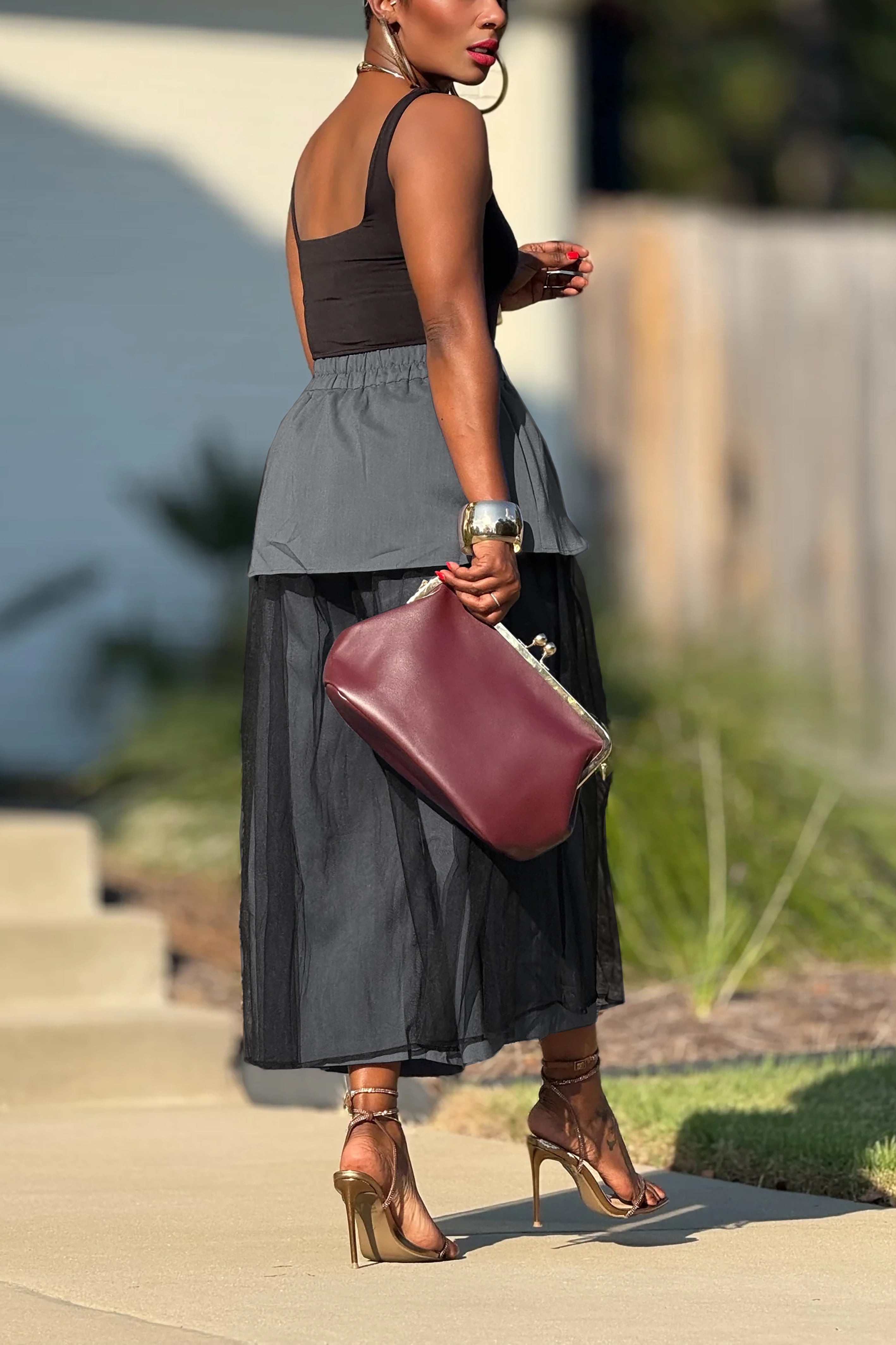 Casual Splicing Mesh Wide Leg Pants*