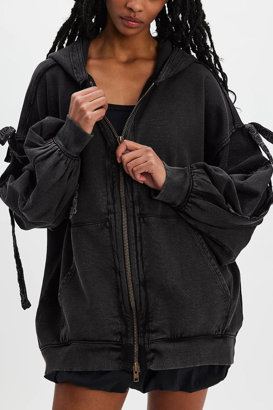 Casual Loose Lace Zipper Hoodie*