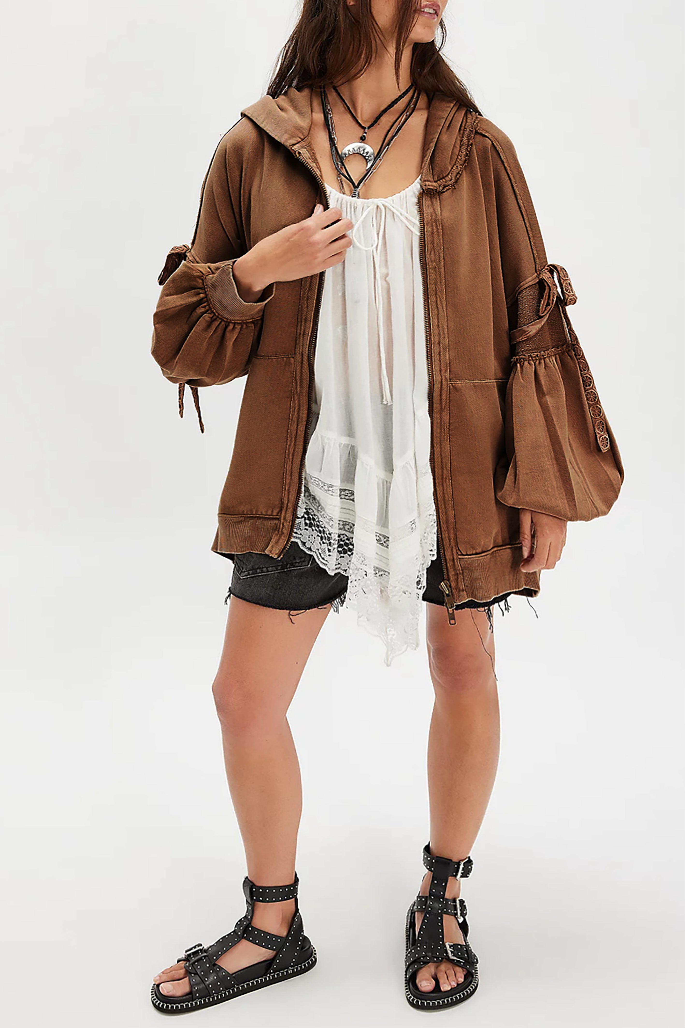 Casual Loose Lace Zipper Hoodie*