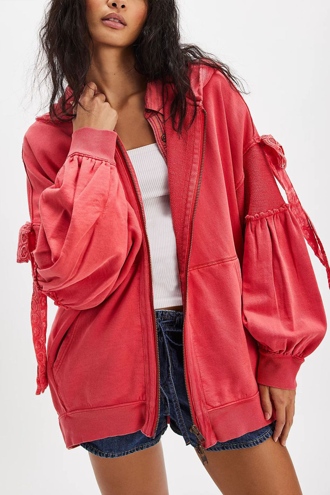 Casual Loose Lace Zipper Hoodie*