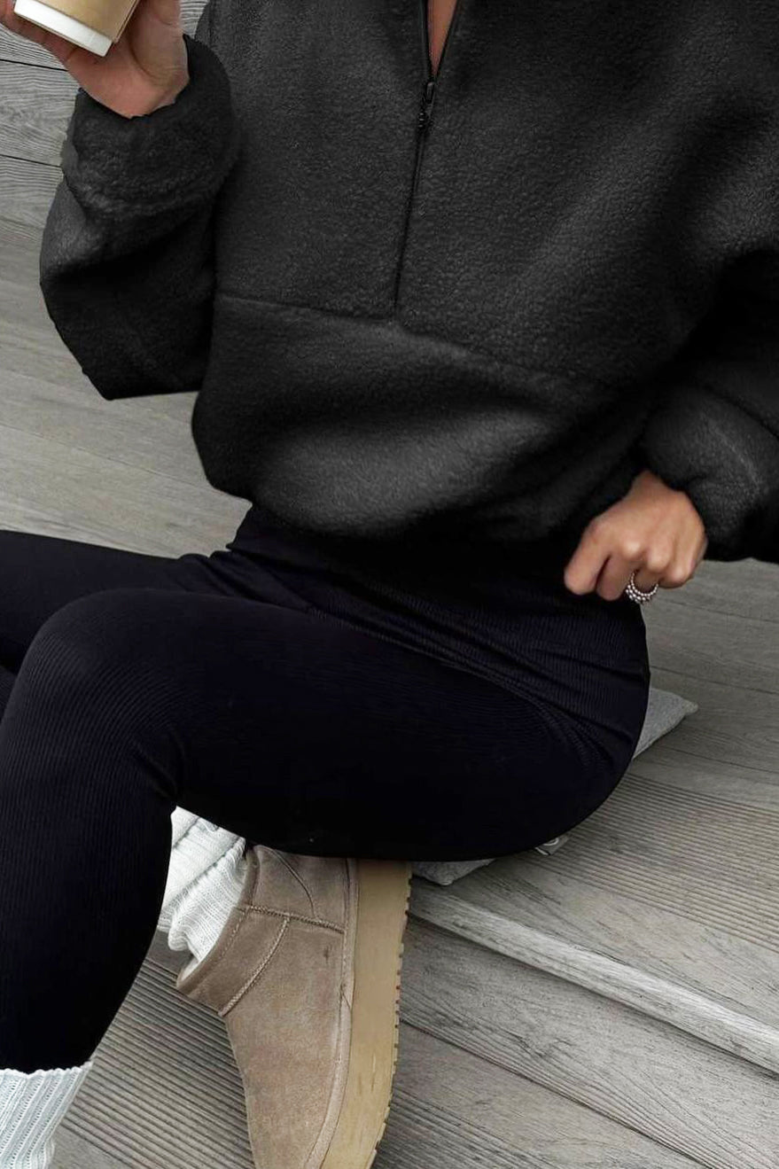 Casual Solid Zipper Neck Lambskin Pullover Sweatshirt*