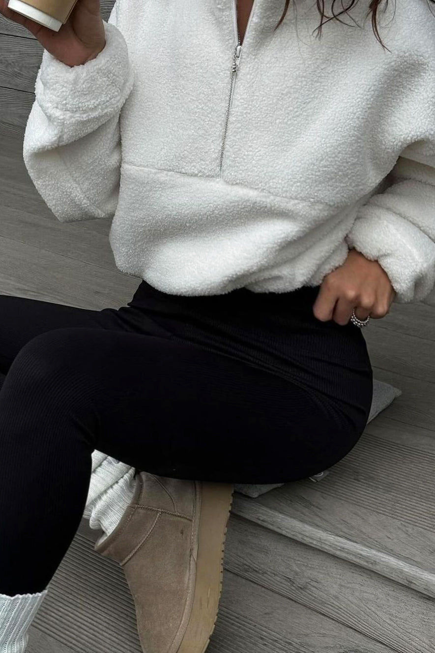 Casual Solid Zipper Neck Lambskin Pullover Sweatshirt*