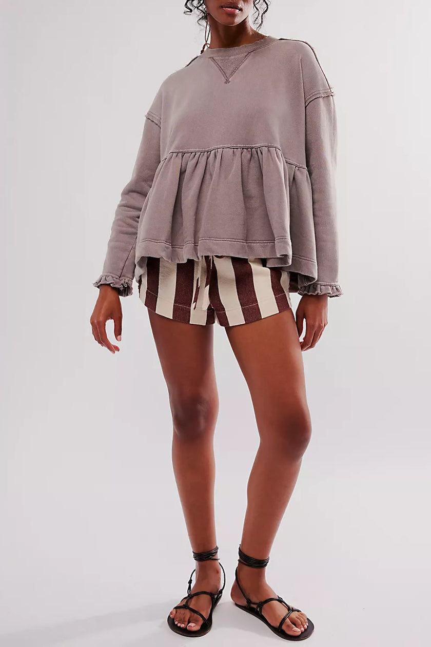 Casual Loose Distressed Ruffled Cuffs Sweatshirt*