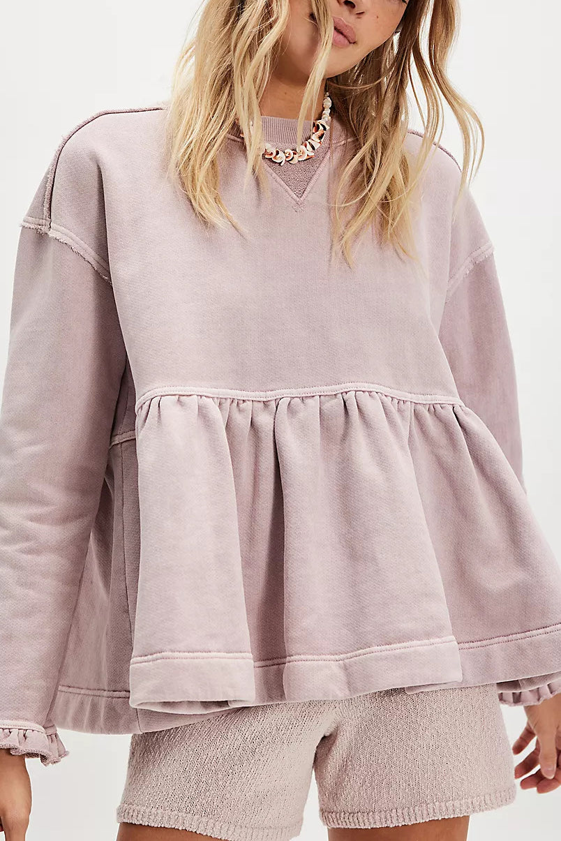 Casual Loose Distressed Ruffled Cuffs Sweatshirt*