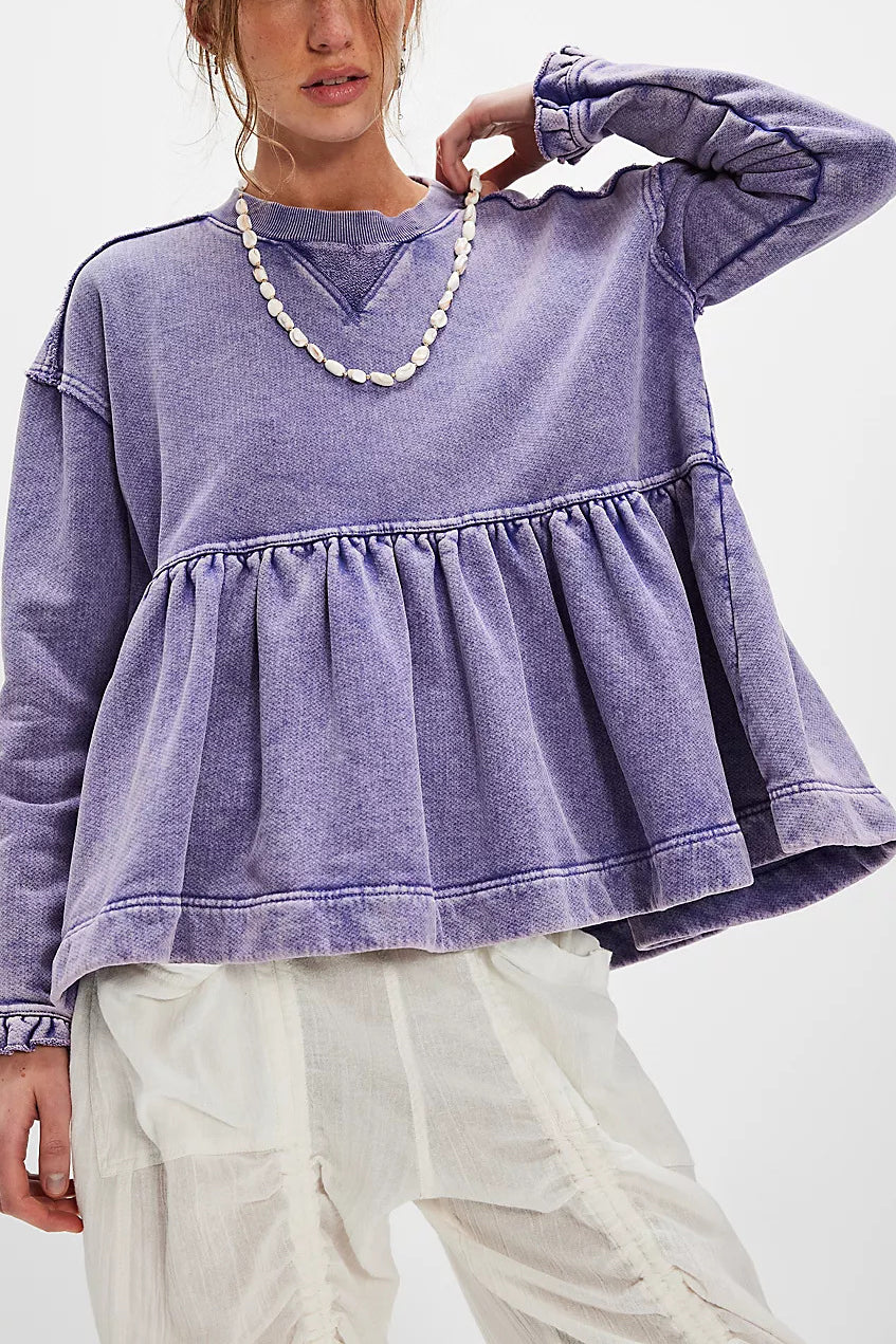 Casual Loose Distressed Ruffled Cuffs Sweatshirt*