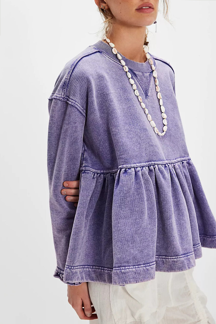 Casual Loose Distressed Ruffled Cuffs Sweatshirt*