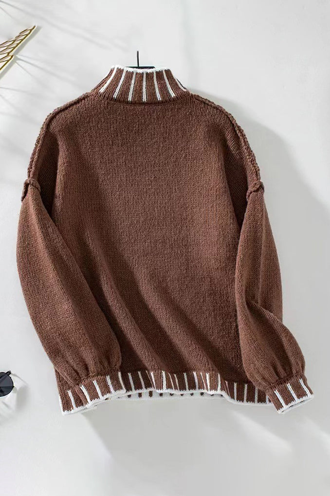 Casual Colorblock Turtleneck Lantern Sleeve Sweater*