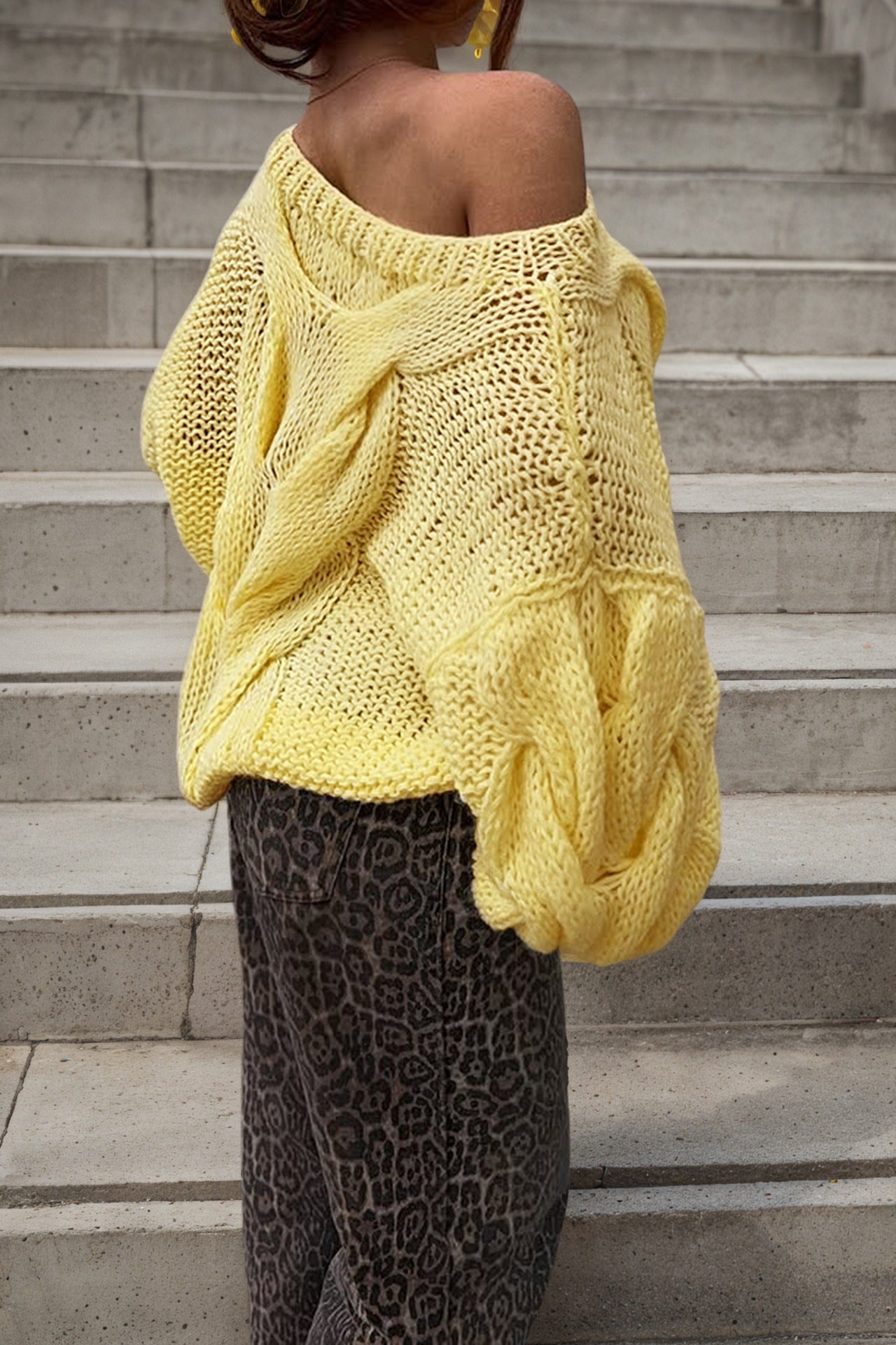 Casual Solid Hollow Cable Sweater*