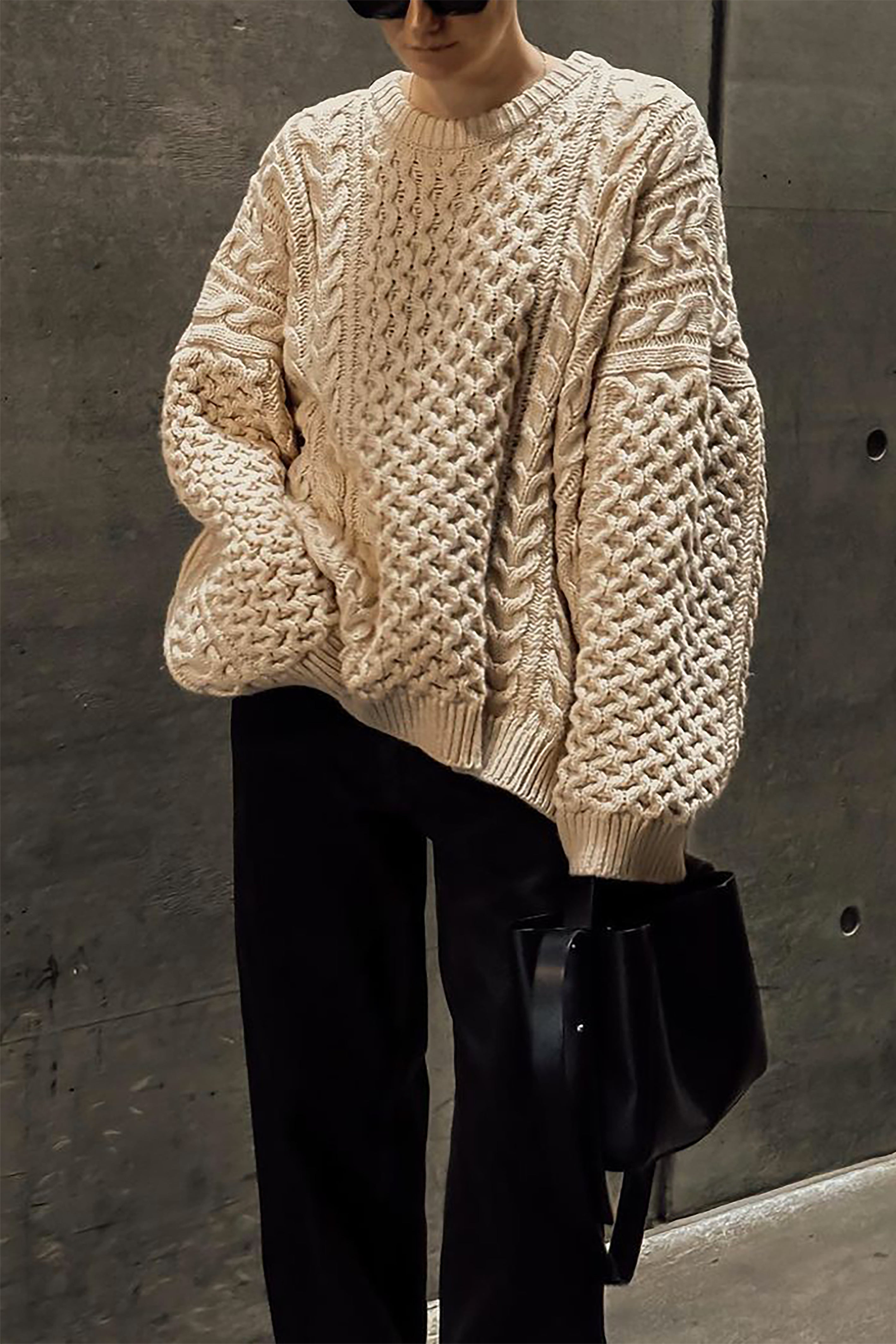 Lazy Style Loose Cable Knit Long Sleeved Sweater*