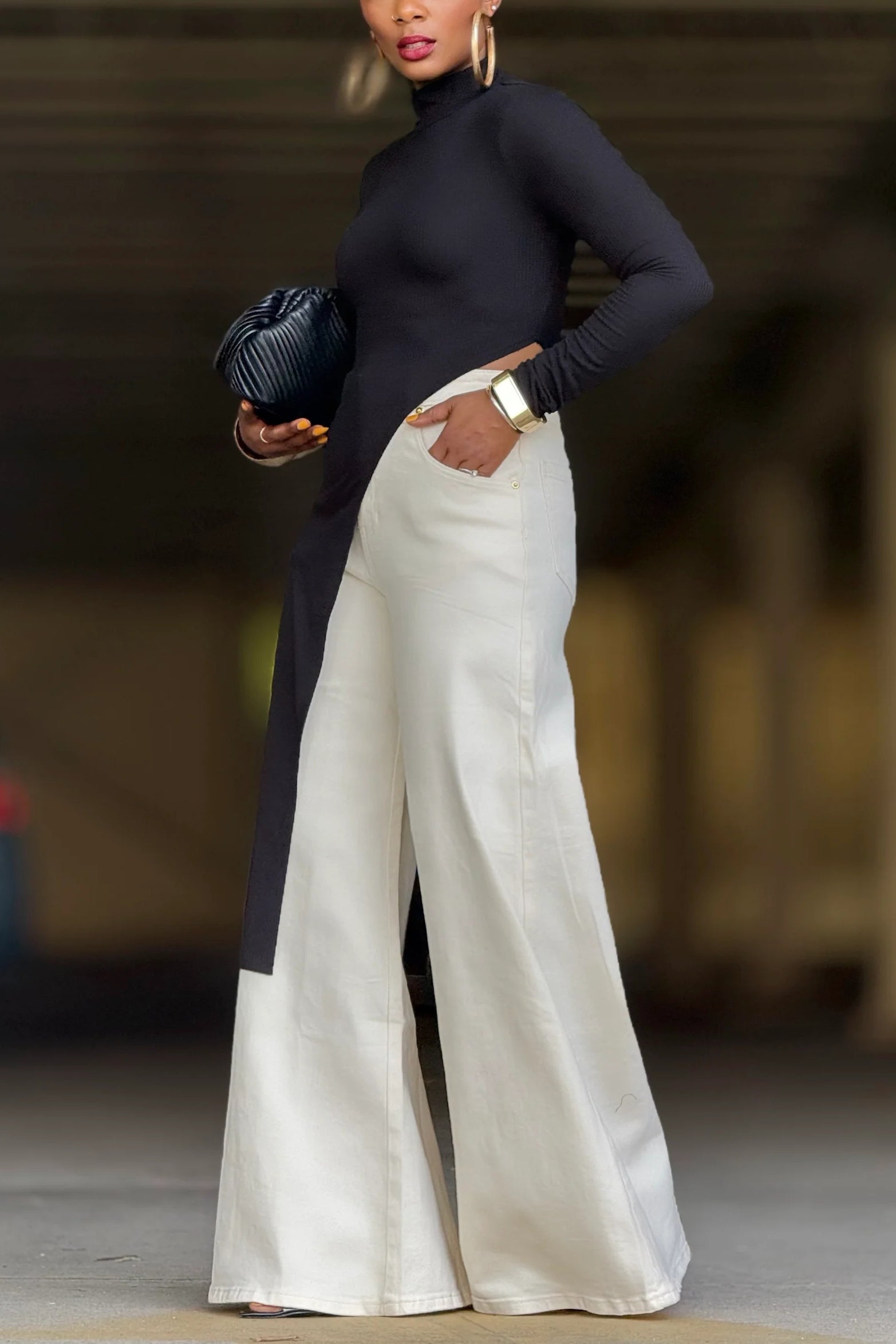 Casual Half High Collar Irregular Hem Knitted Top*