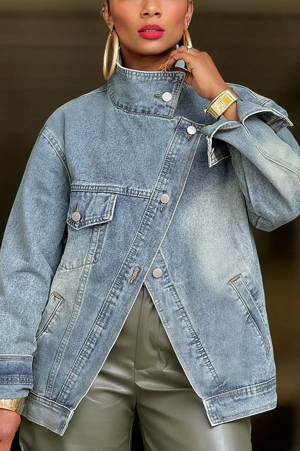 Fashion Asymmetric Washed Denim Jacket*