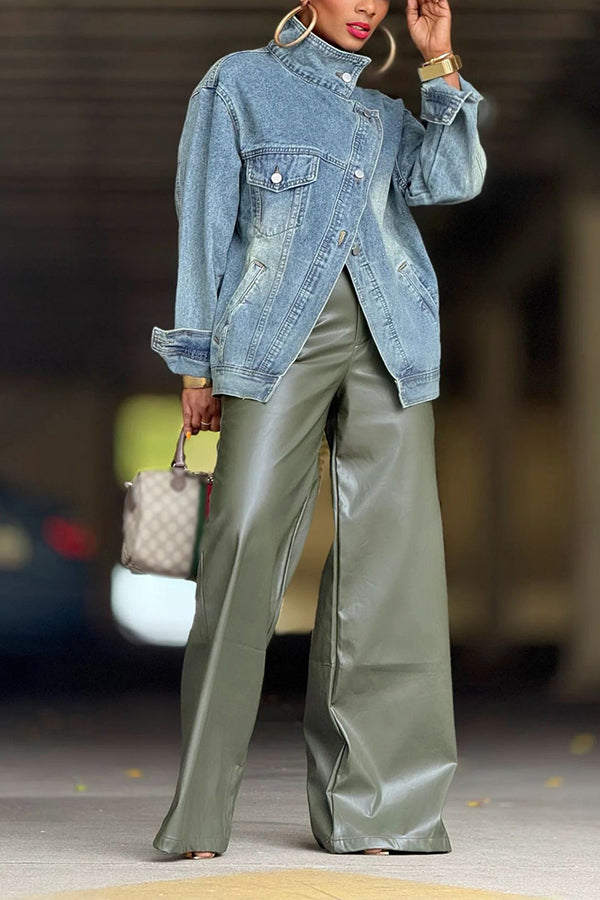 Fashion Asymmetric Washed Denim Jacket*