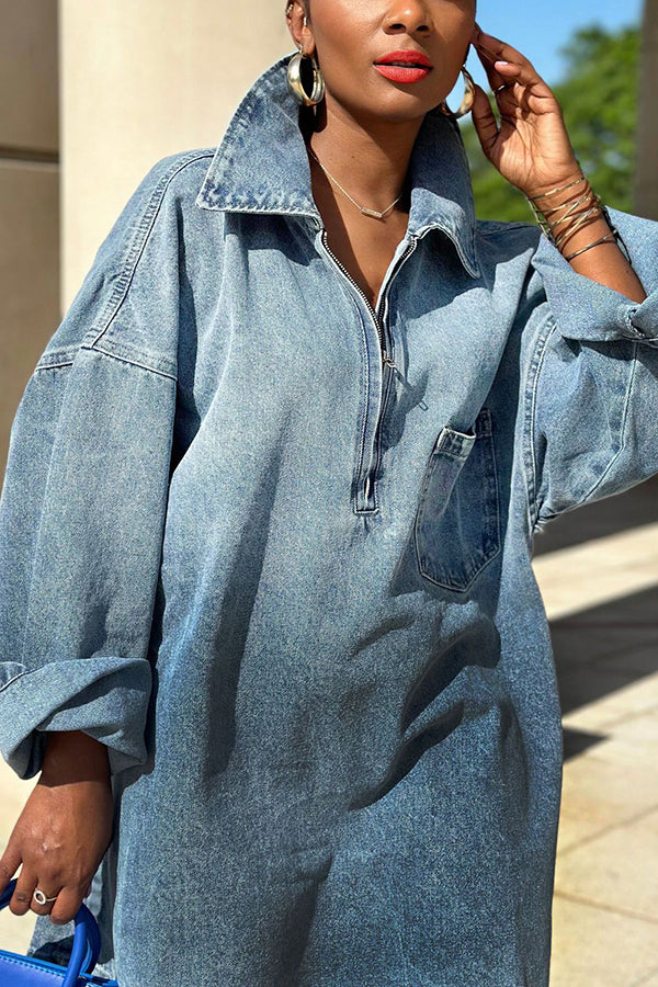 Fashionable Loose Gradient Shirt Style Denim Dress*