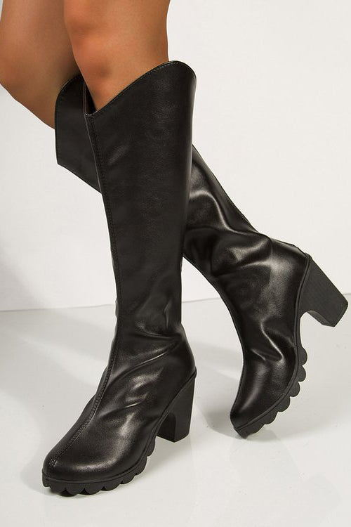 Fashionable Pu Chunky Heel Boots*