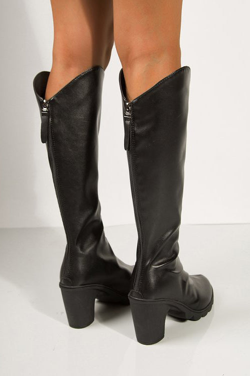 Fashionable Pu Chunky Heel Boots*