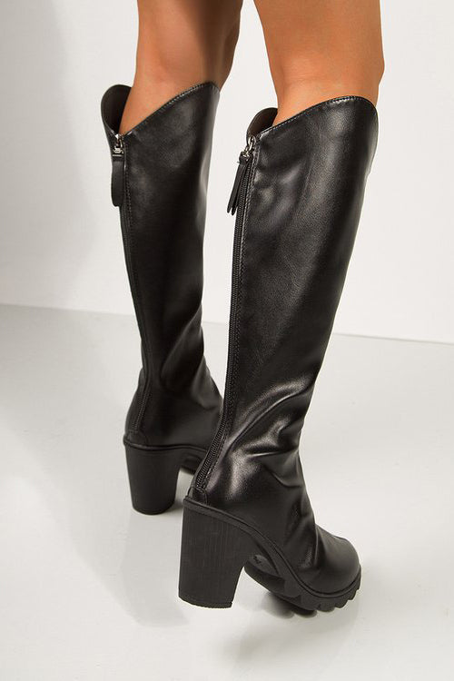 Fashionable Pu Chunky Heel Boots*