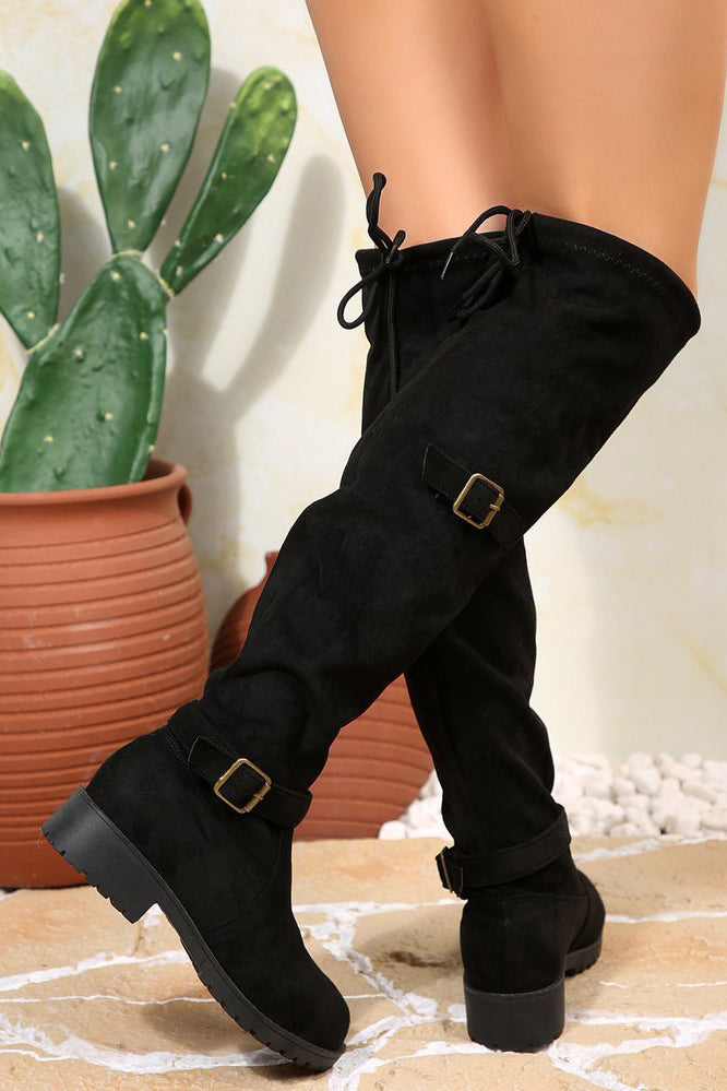 Fashionable Chunky Heel Buckled Suede Over The Knee Martin Boots*