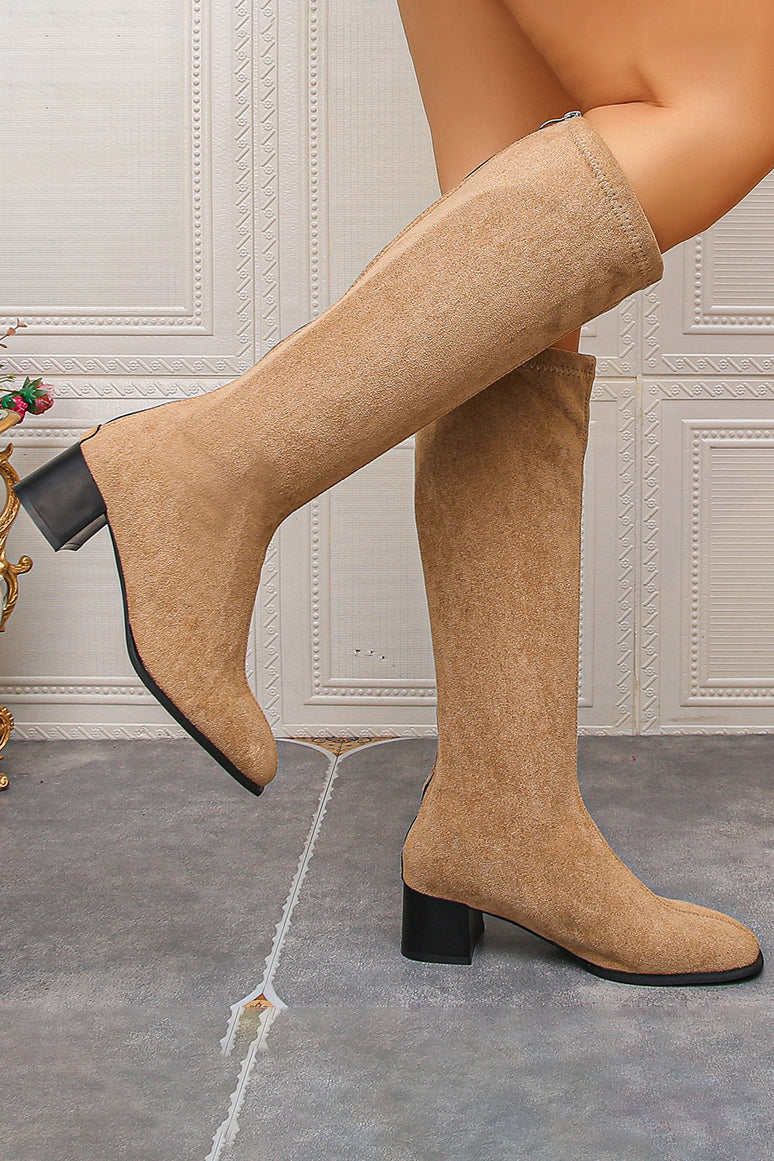 Fashionable Suede Round Toe Thick Heel High Boots*