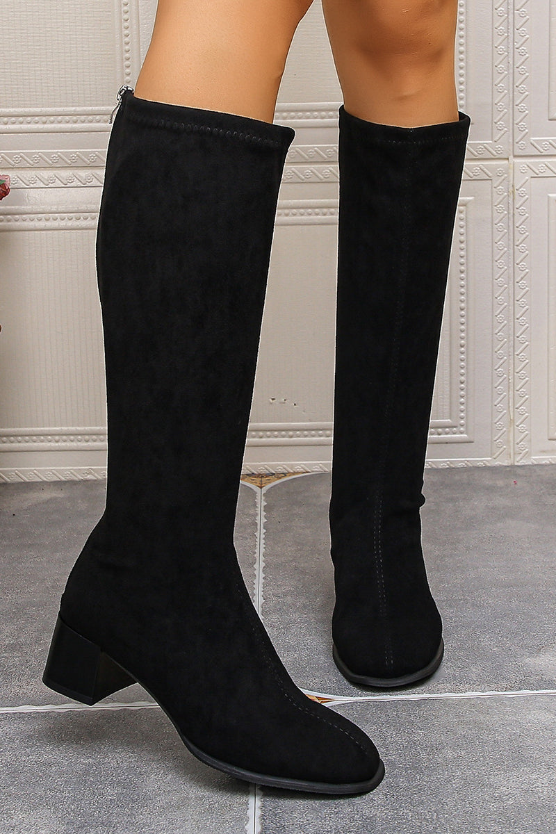 Fashionable Suede Round Toe Thick Heel High Boots*