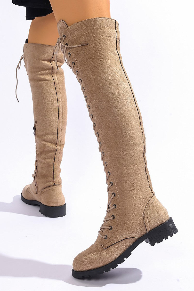 Fashion Round Toe Suede Lace Up Over The Knee Boots*